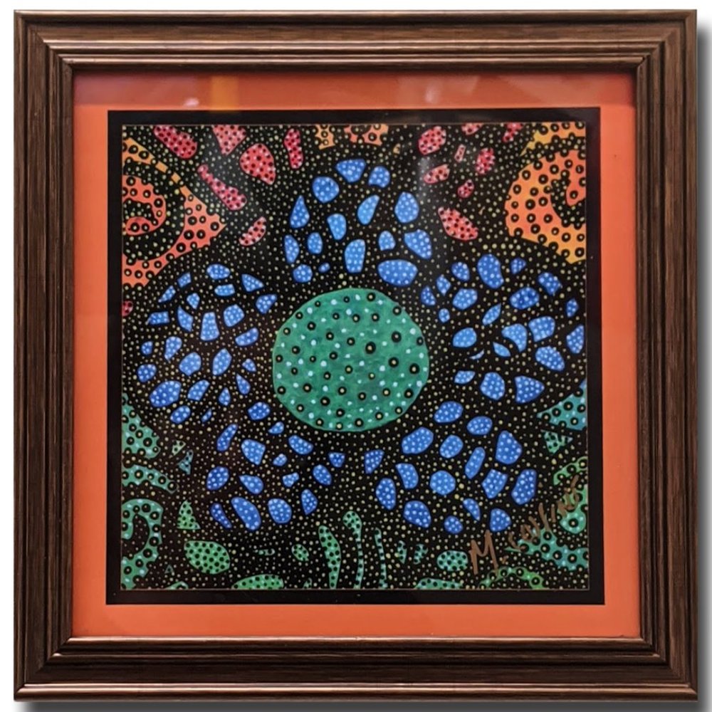 Colorful Abstract Flower Wall Art Signed Framed